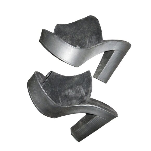 Nikta Black Suede Stacked Chunky Heel Platforms NIB available in sizes 9 and 10 - Picture 6 of 13